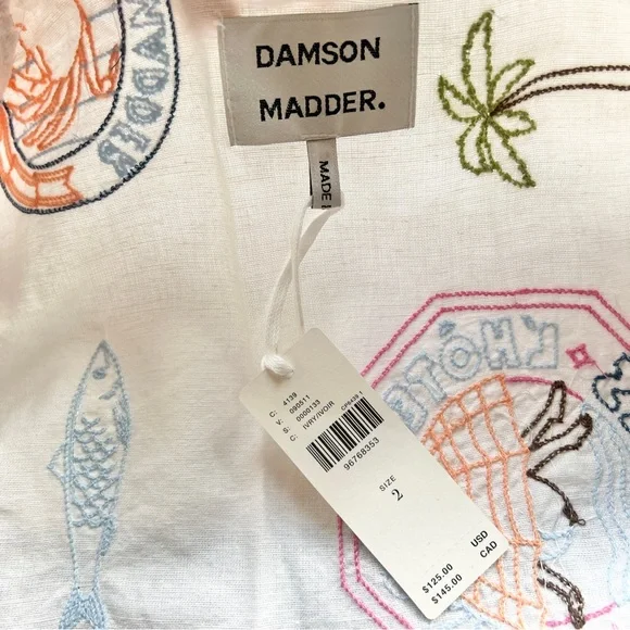 Damson Madder White Chlo Linen-Blend Embroidered Buttondown Shirt US 2 NWT - Picture 11 of 16